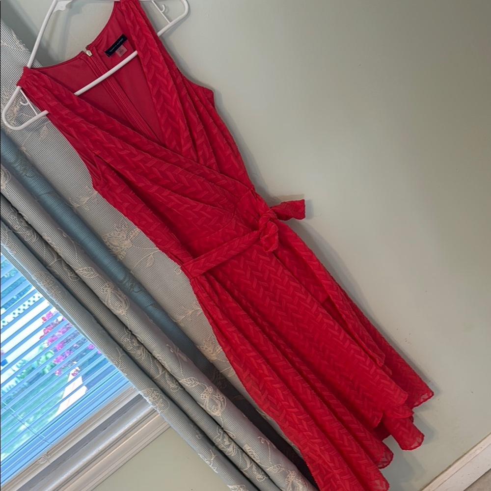 Tommy Hilfiger sleeveless coral belted faux wrap dress